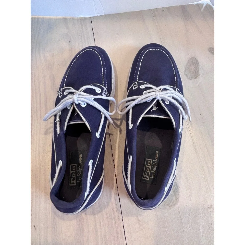 Polo Ralph Lauren Franz P Mens 10.5 D Navy Blue Canvas Boat Shoes Sneakers